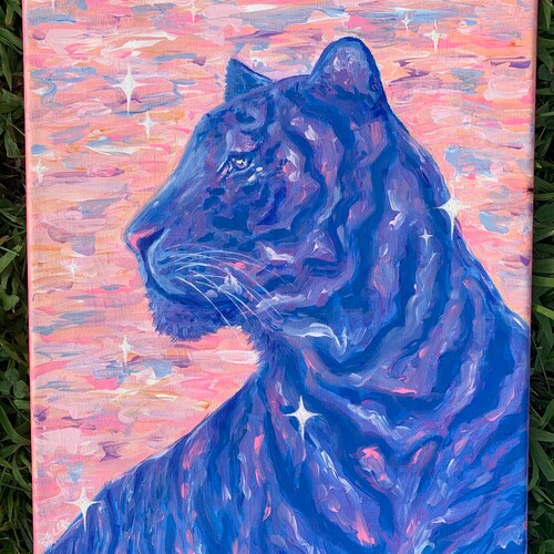 Peinture acrylique tigre 11x14, Art de la faune, Cadeau amoureux des animaux, Décor de jungle, Art mural mignon, Art fantaisiste, Art surréaliste, Esthétique de l’art rêveur