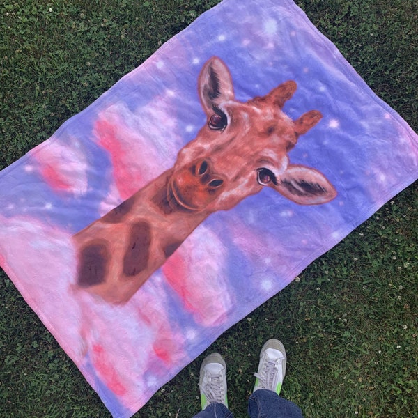 Giraffe in Wolken Minky Decke 40 x 60, Erwachsene Decke, Mädchen Bettwäsche, Kleinkind Decke, Geschenke für Mutter, Ostertagsgeschenk