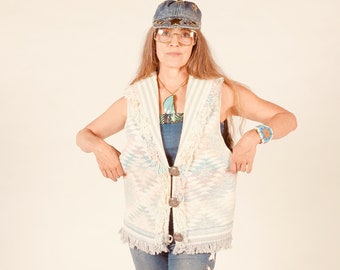 Southwest Tapestry Vest/ Southwest Pastel Vest/ Tapestry Fringe Vest/ Southwest Blanket Vest/ Santa Fe Vest/ Silver Concho Button Vest