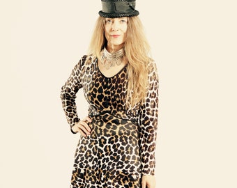 70s Leopard Print Maxi Dress/ Leopard Print Empress Dress/ Long Sleeve Leopard Print Dress/ Long Leopeard Print Dress/ Stevie Nicks Dress/