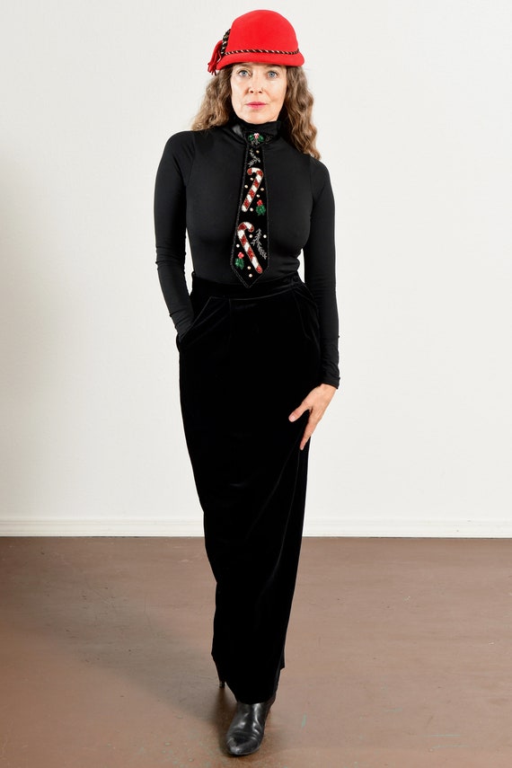 Preswick & Moore/ Vintage Velvet Skirt/ Black Vel… - image 6