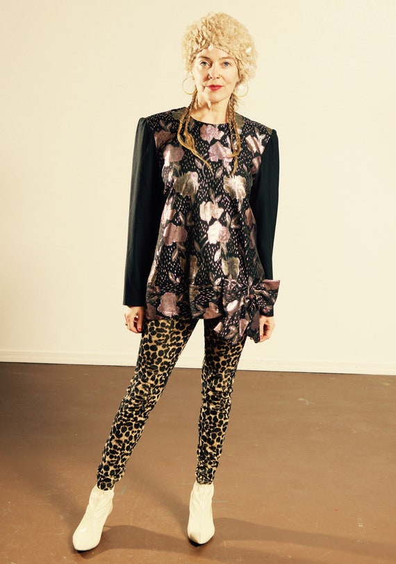 80's Metallic Blouse/ Vintage Metallic Floral Blou