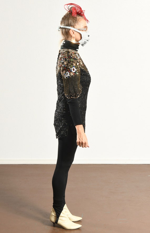 Carina/ 80's Silk Beaded Top/ 80's sequin Top/ Go… - image 3