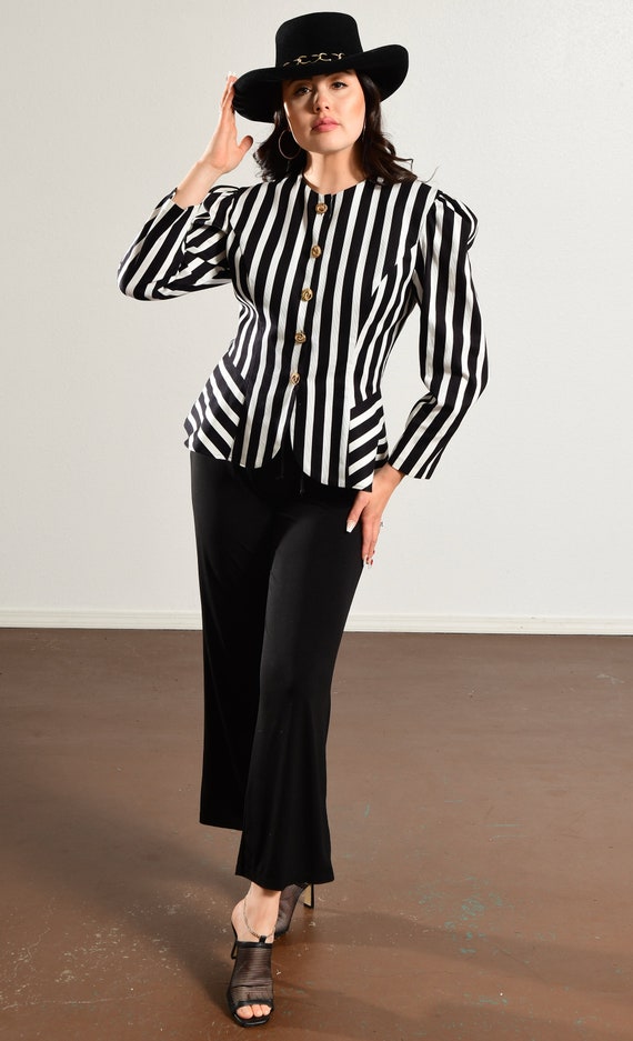 Donna Morgan/ 80's Striped Shirt/ 80's Striped Ja… - image 2