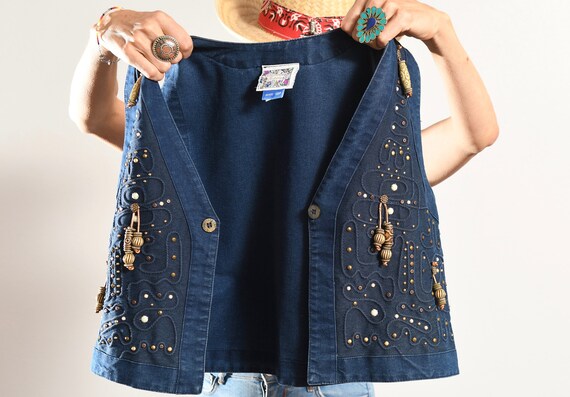 MONIQUE Fashions/ Denim Studded Vest/ Denim Beade… - image 8