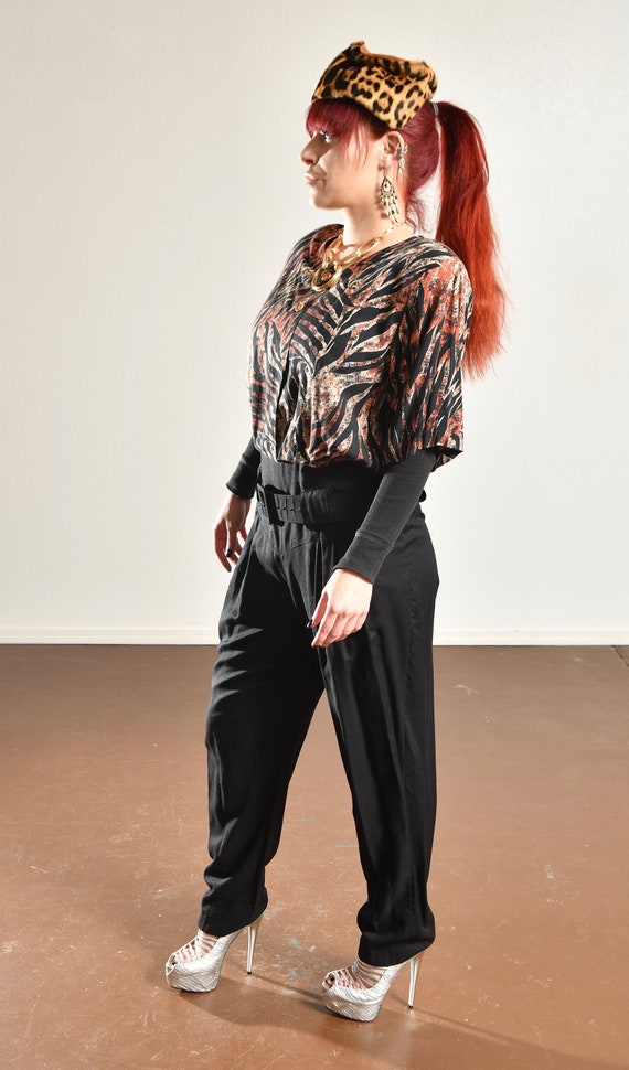 80's Jumpsuit/ Animal Print Jumpsuit/ Drop Waist J