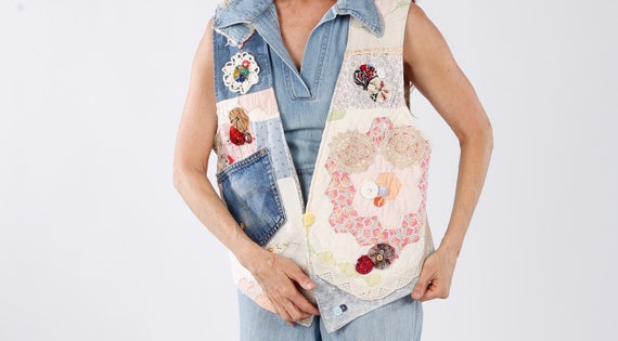 Denim Vest/ Quilt Vest/ Quilt Denim Vest/ Quilted… - image 7