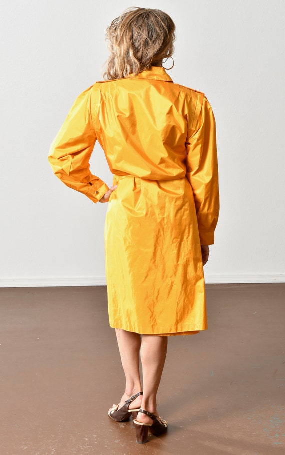 Yellow Trench Coat, 80's Rain Coat, Puff Sleeve, … - image 4