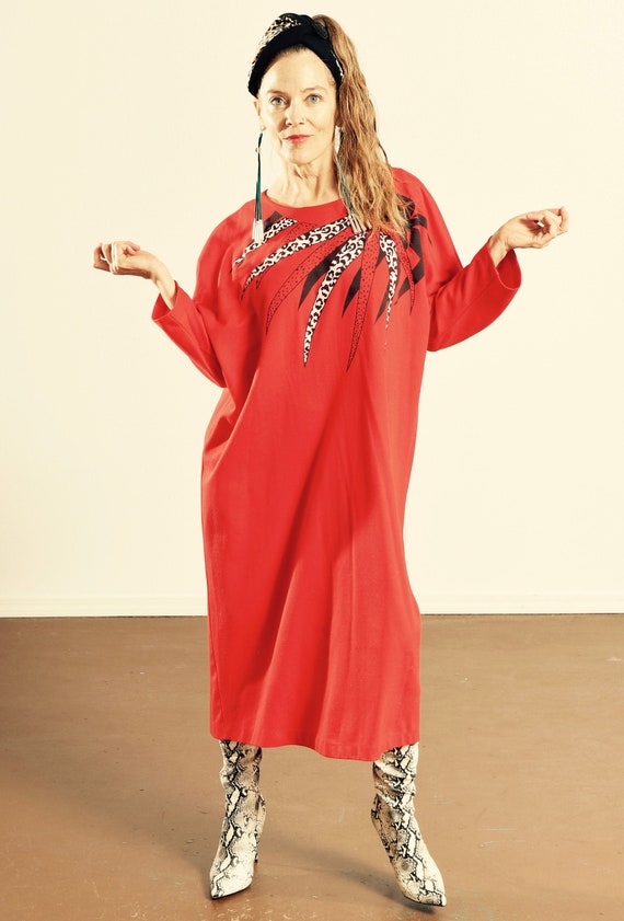 80's Zebra Print Dress/ Vintage Zebra Print/ Red Z