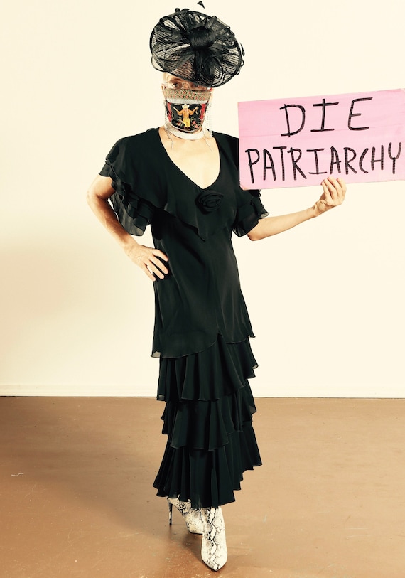 After Dark 80's Dress/ Vintage Black Chiffon Dress