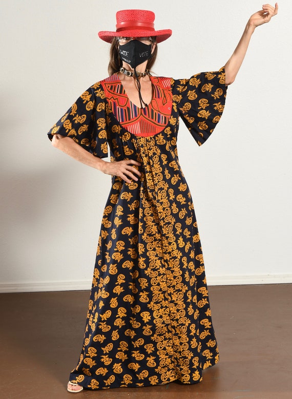 70's Butterfly Sleeve Maxi Dress/ 70's Maxi Dress… - image 2