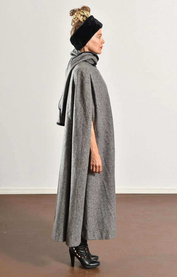 Herringbone Tweed Cape with Attached Scarf, 80's … - image 2