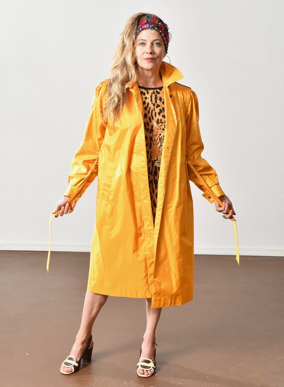 Yellow Trench Coat, 80's Rain Coat, Puff Sleeve, … - image 6