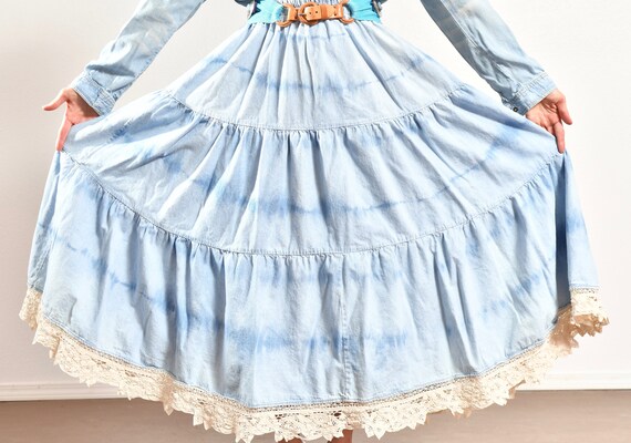 Denim Prairie Skirt/ Denim Peasant Skirt/ Tie Dye… - image 6