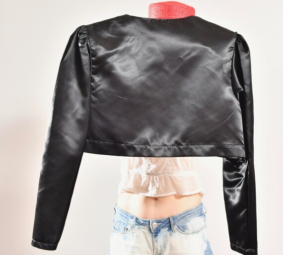 Black Bolero Jacket/ Satin Bolero Jacket/ 80's Bo… - image 9