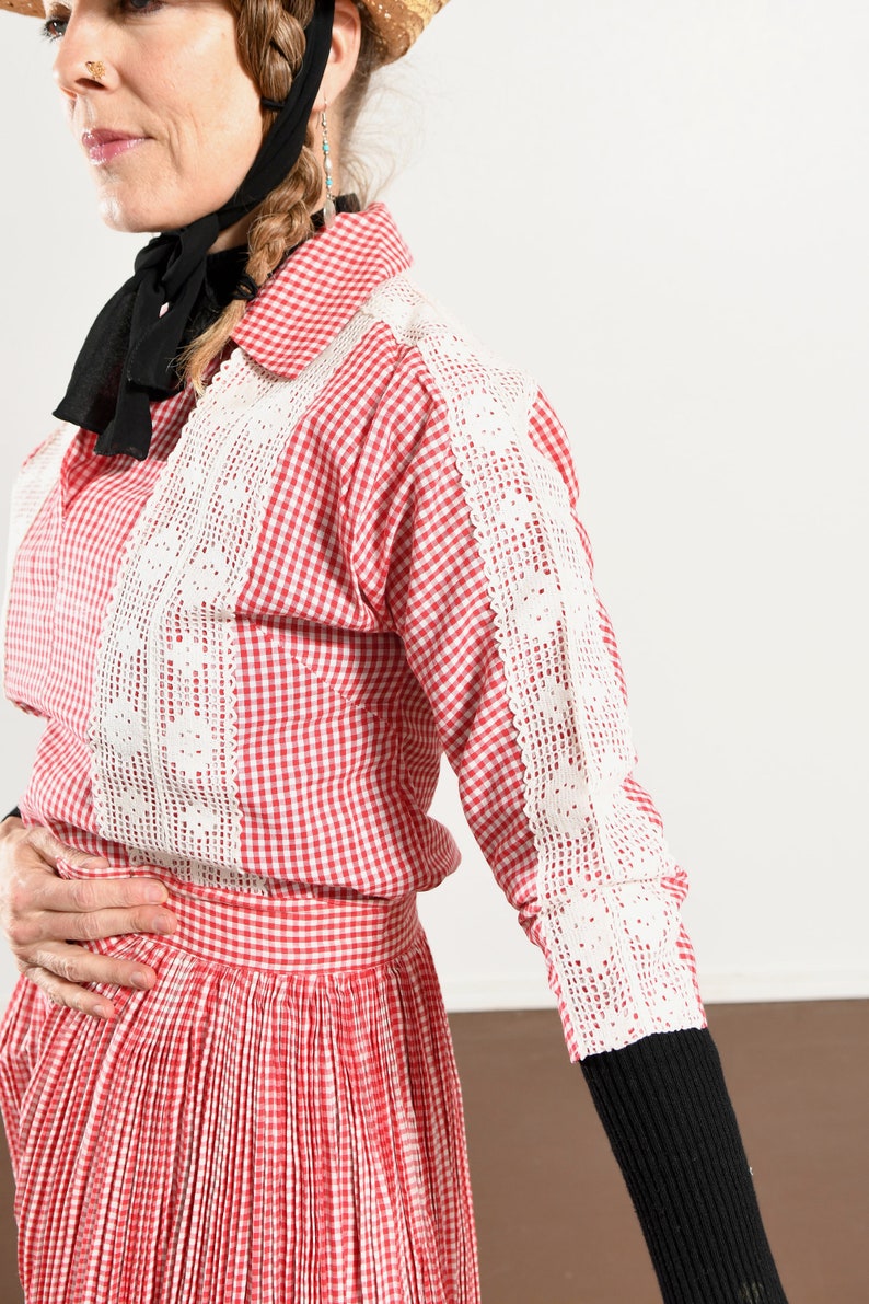 Country Western Two Piece Skirt Set Country Dancing Skirt Set Vintage Picnic Skirt Set Red and White Checkered Skirt Set Size X-Small