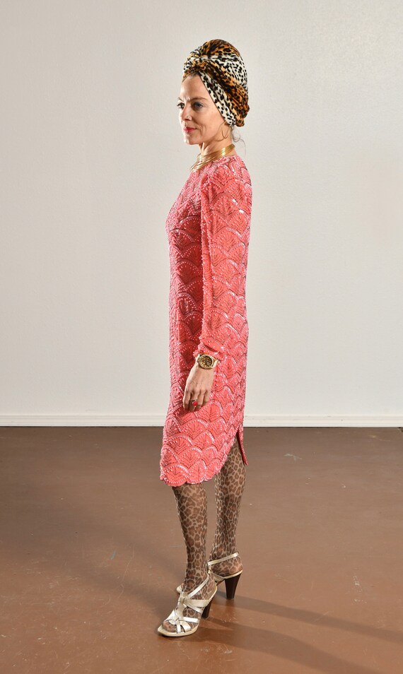 Vintage Pink Silk Beaded Dress/ Nite Line 80's Pi… - image 5