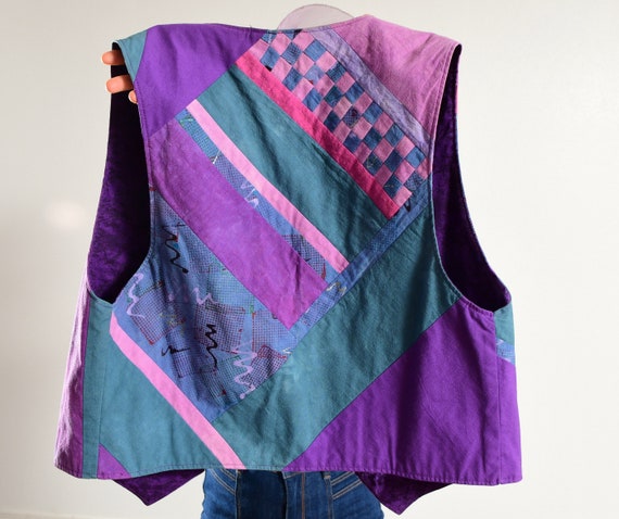 80's Cotton Patchwork Vest/ Hand Painted Cotton V… - image 9
