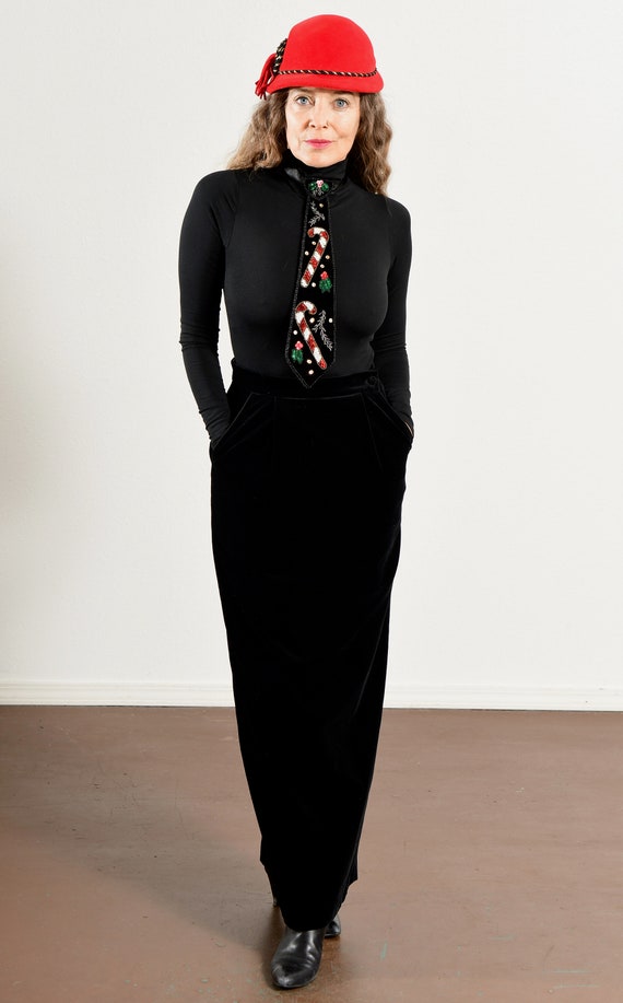 Preswick & Moore/ Vintage Velvet Skirt/ Black Vel… - image 2