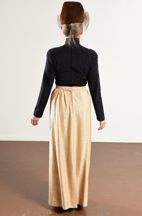 60s Long Gold Skirt, 70s Maxi, Matallic Sparkle F… - image 4