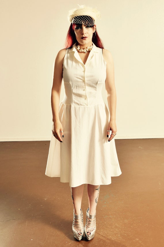 Vintage Shirt Dress/ Vintage Sundress/ White Shirt