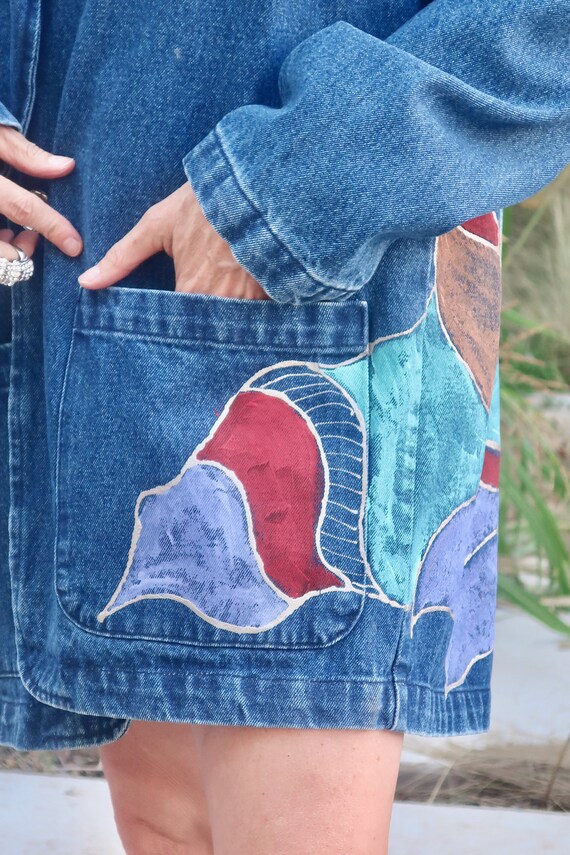 Hand Painted Denim Jacket/ Native Denim Blazer/ N… - image 8