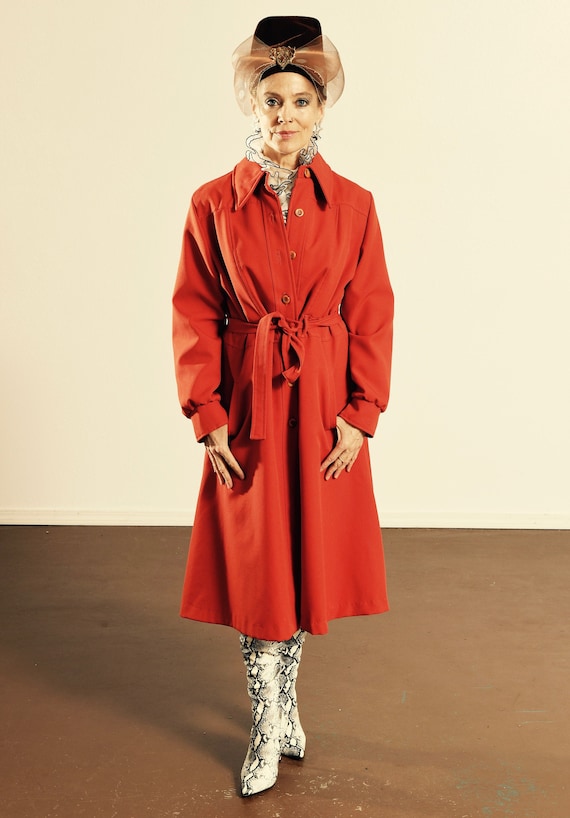 70's Trench Coat/ Vintage Red Trench Coat/ 70's Re
