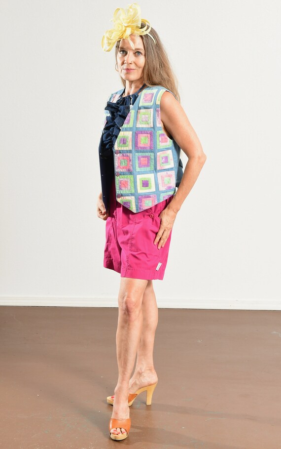 Denim Patchwork Vest/ Quilt Square Vest/ Tie Dye … - image 6