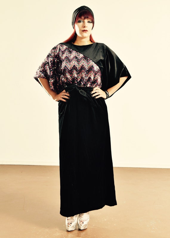 80's Sequin Dress/ 80's Kimono Sleeve Dress/ Vinta