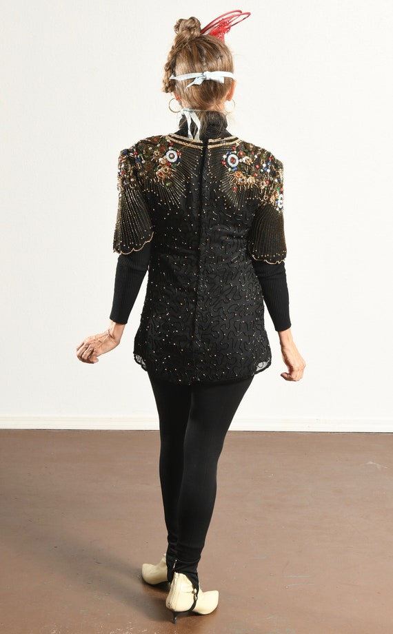 Carina/ 80's Silk Beaded Top/ 80's sequin Top/ Go… - image 4