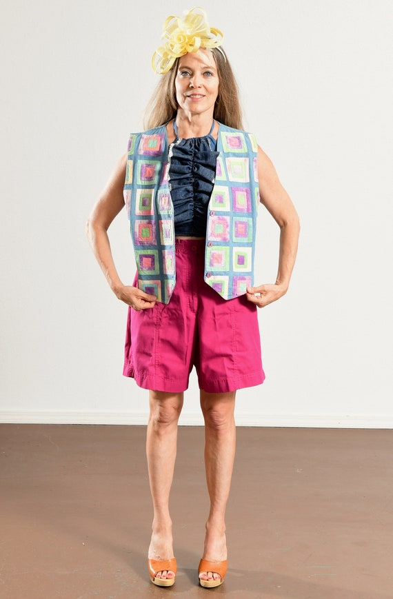 Denim Patchwork Vest/ Quilt Square Vest/ Tie Dye … - image 7