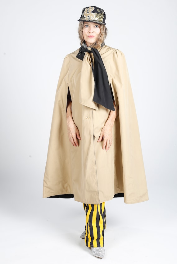 Reversible Trench Coat Cape Attached Scarf, Puff … - image 2