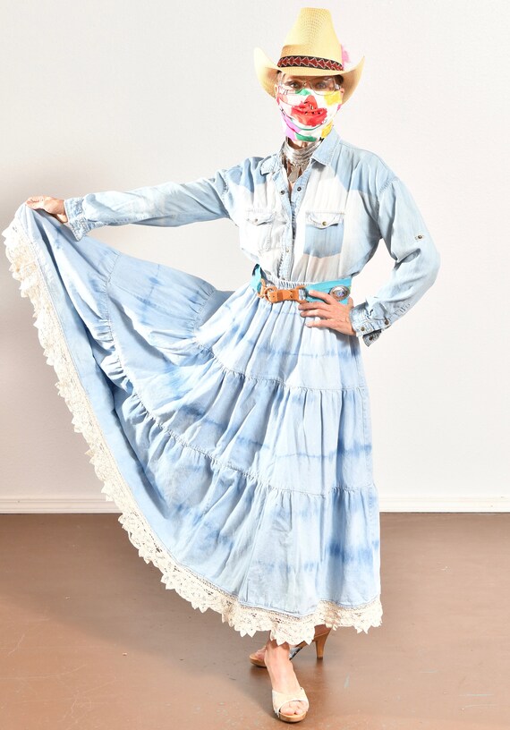 Denim Prairie Skirt/ Denim Peasant Skirt/ Tie Dye… - image 5