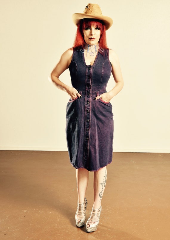 Vintage Southwest Denim Dress/ 70's Dyed Denim Dre