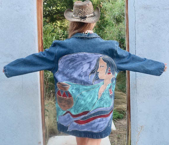 Hand Painted Denim Jacket/ Native Denim Blazer/ N… - image 5