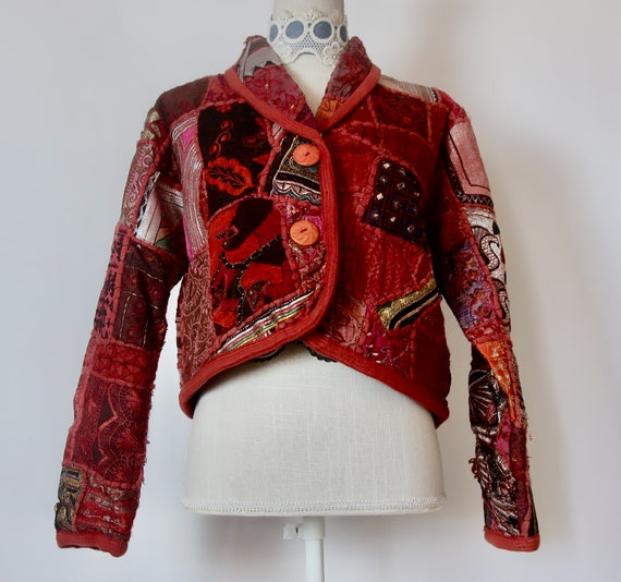 Kantha Patchwork Jacket, Patchwork Bolero, India … - image 4