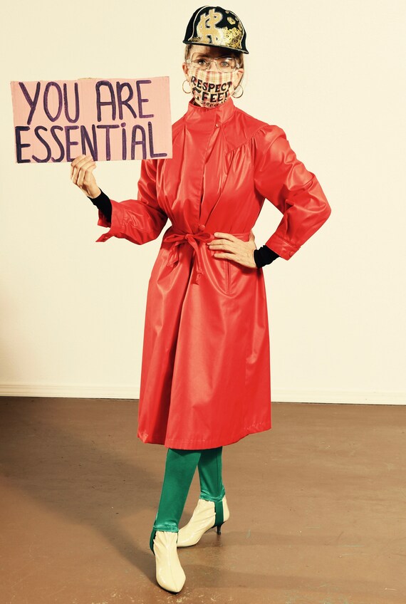 Voyager West/ Vintage Red Trench Coat/ Red Trench