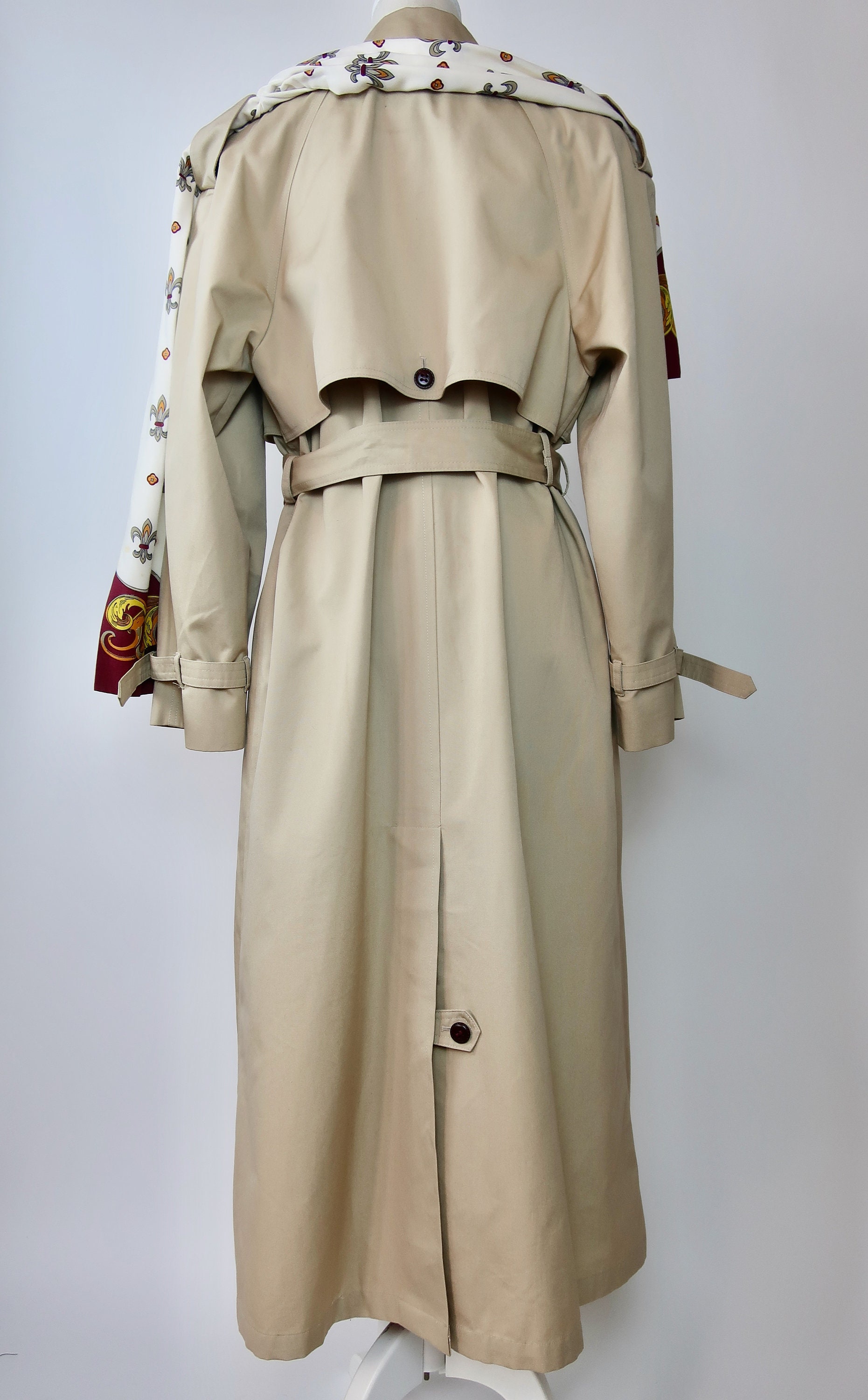 Classic 70's Trench Coat With Attached Scarf, Double Classic 70's Trench Coat With Attached Scarf, Double