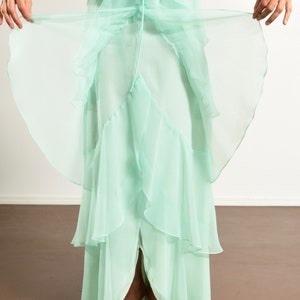 70's Chiffon Prom Dress, Mint Green, Butterfly Sleeve, Multi-Tiered Hem, Bridesmaid image 9