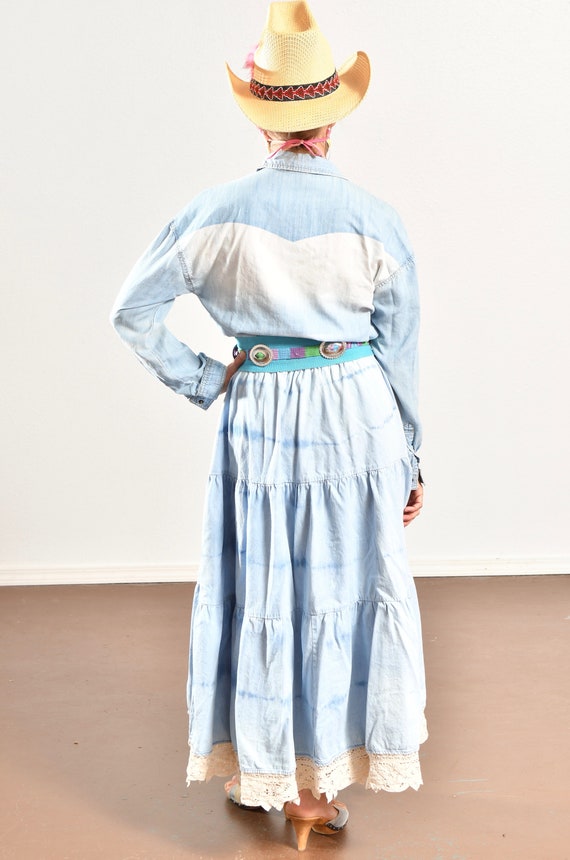 Denim Prairie Skirt/ Denim Peasant Skirt/ Tie Dye… - image 4