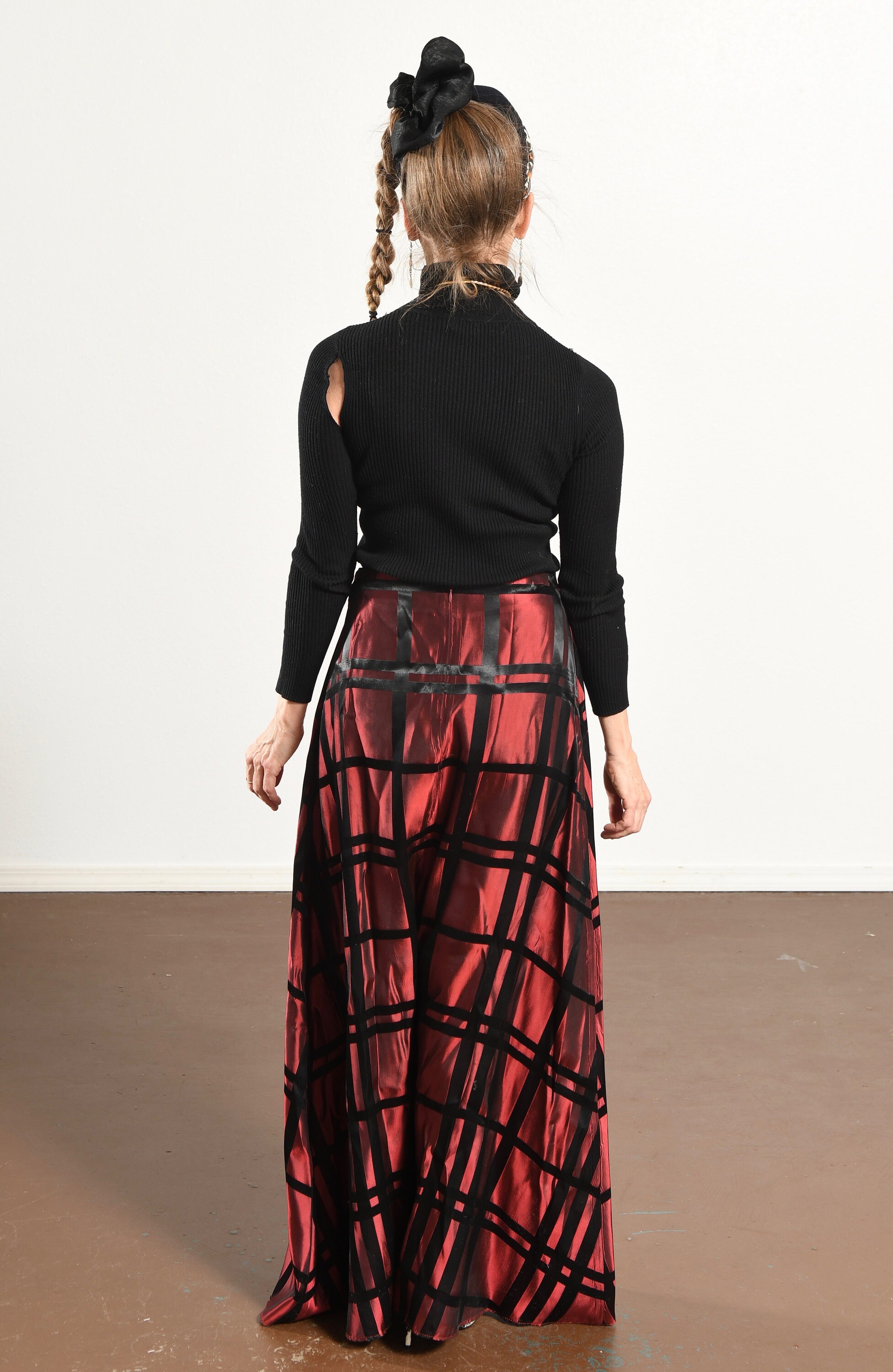 Long plaid taffeta skirt sale