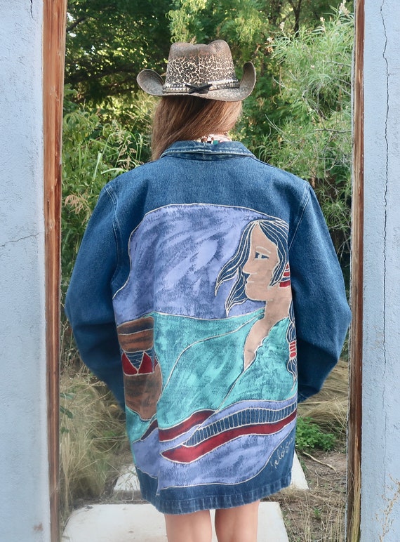 Hand Painted Denim Jacket/ Native Denim Blazer/ N… - image 4