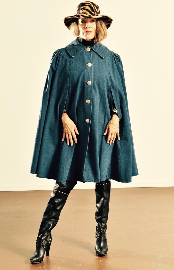 Vintage Denim Cape/ Southwest Denim Cape/ 70's Den