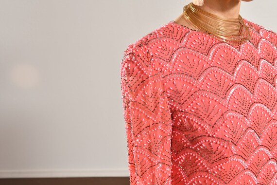 Vintage Pink Silk Beaded Dress/ Nite Line 80's Pi… - image 7