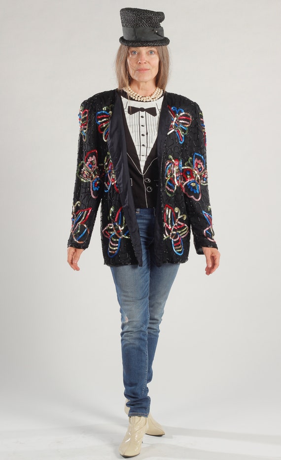 American Night/ Sequin Butterfly Jacket/ Multi-Co… - image 2