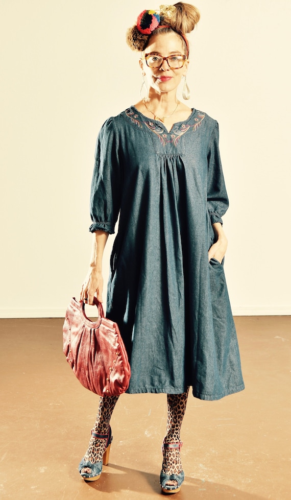 Denim India Dress/ Denim Kurta/ Denim Hippie Dress