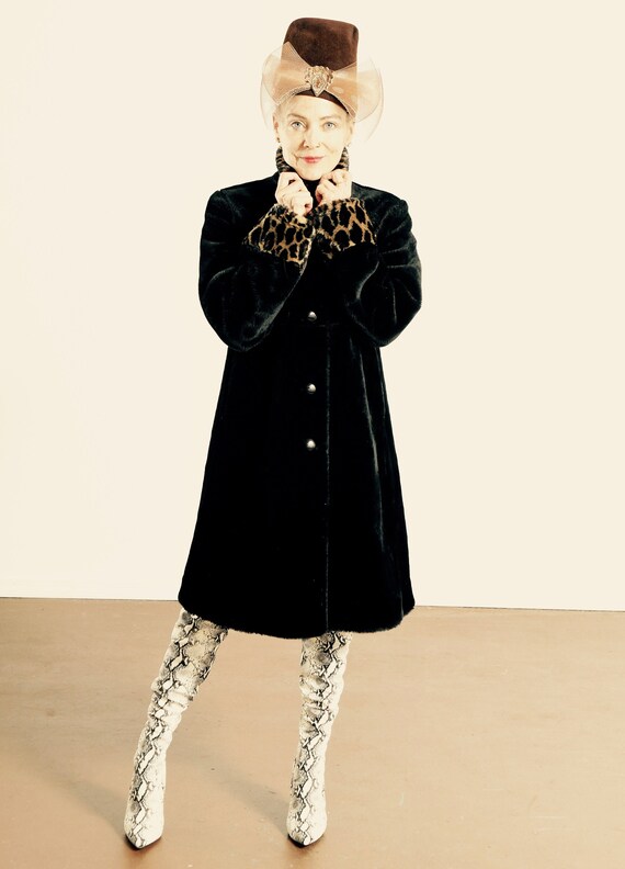 Vintage Faux Fur Leopard Print Coat/ 90's Faux Fur