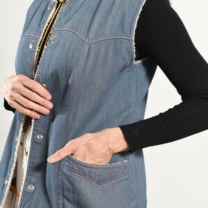 70's Denim Faux Shearling Vest, Vintage Jean Vest Lined Faux Fur/ Size S-M image 7