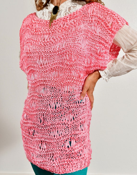 Hand Knit by J.R.Gould/ Pink Ribbon Sweater/ Pink… - image 7