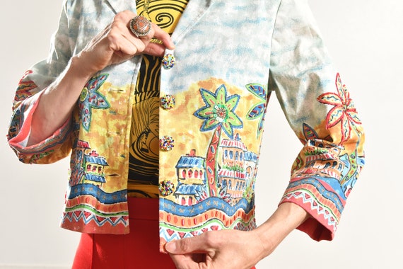 Beaded Palm Tree Print Cropped Summer Jacket with… - image 5